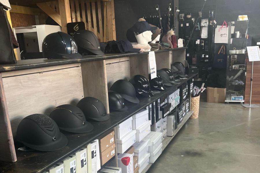 Headsets department and riding equipment in the CAP Horse in Ornex store, Pays de GEX